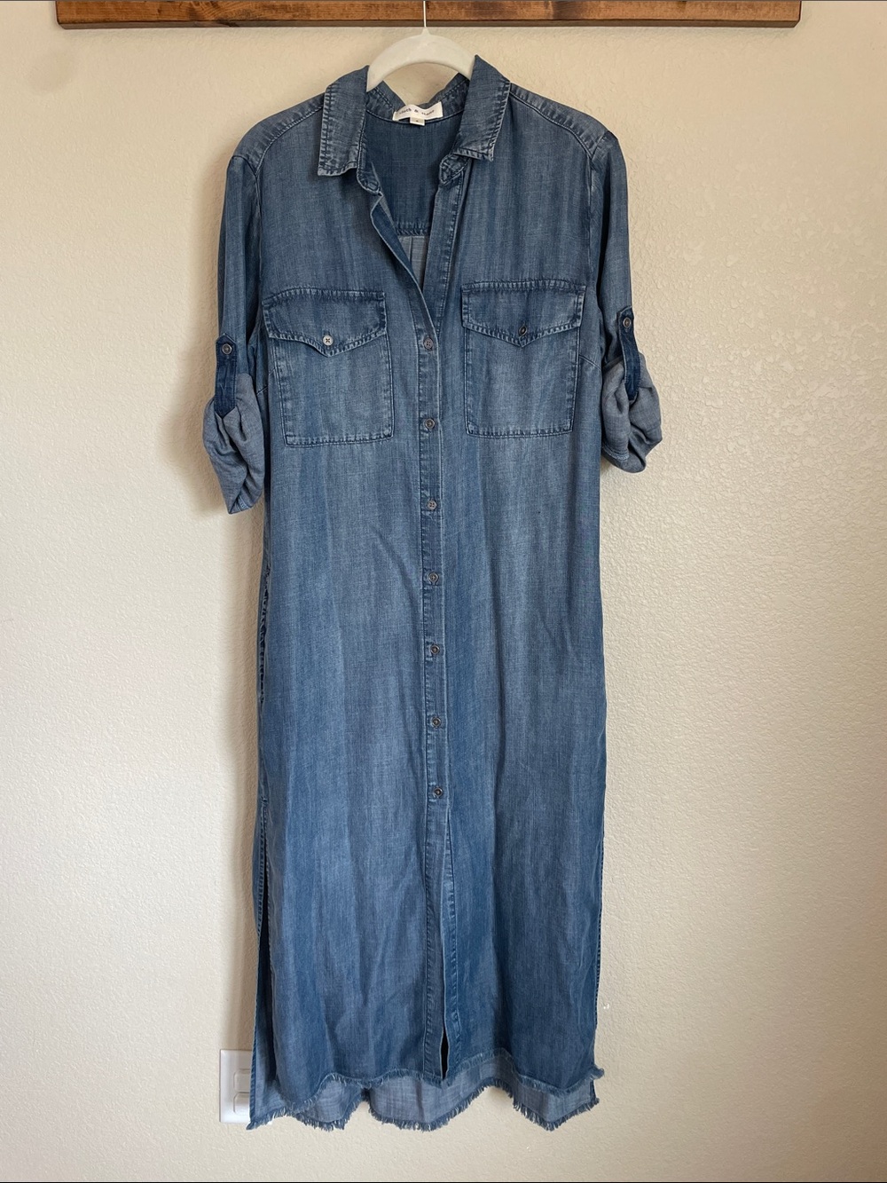 Cloth & Stone Blue Chambray Denim Maxi Shirt Dress S Minimalist Cottage Summer